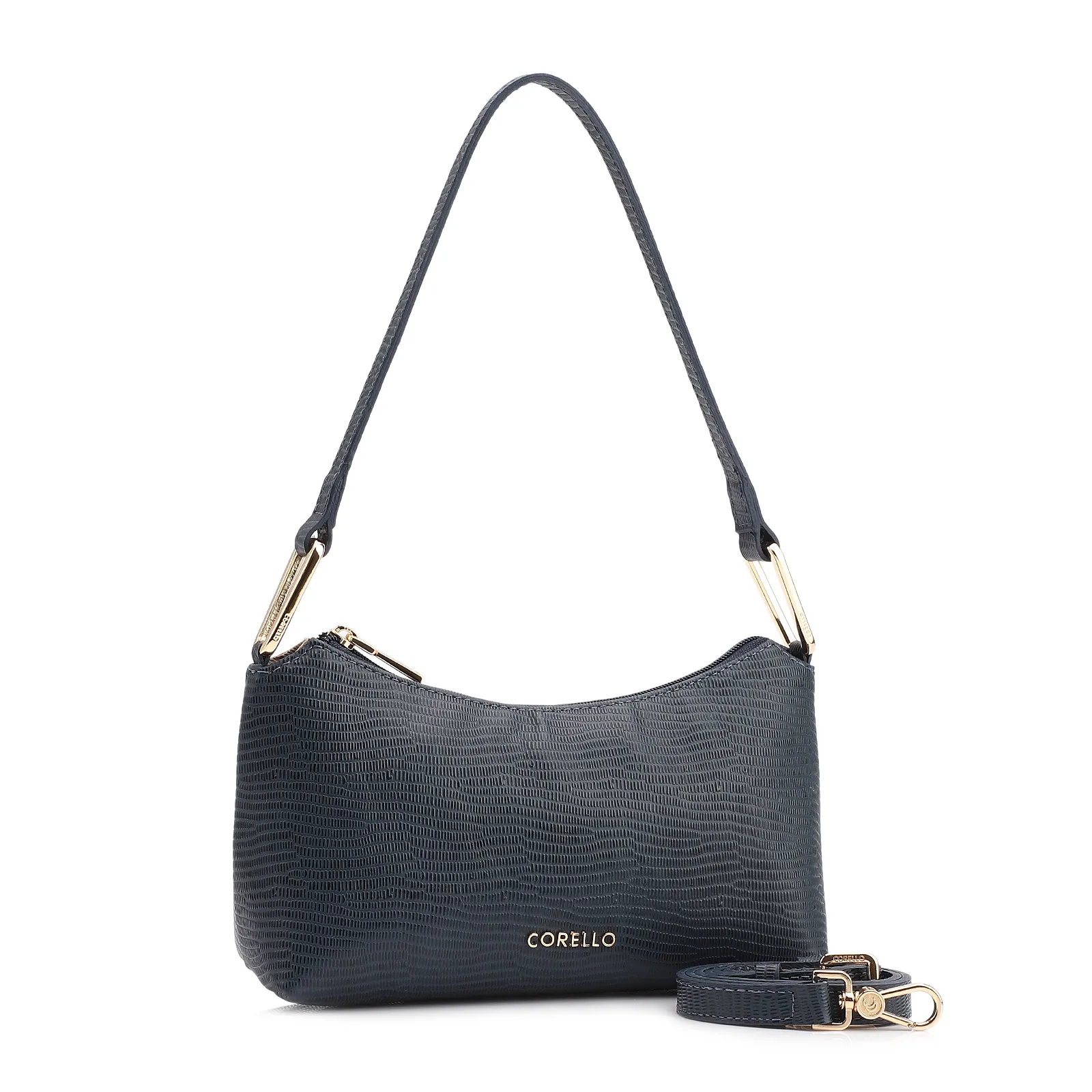Bolsa De Ombro Couro Lezard Azul