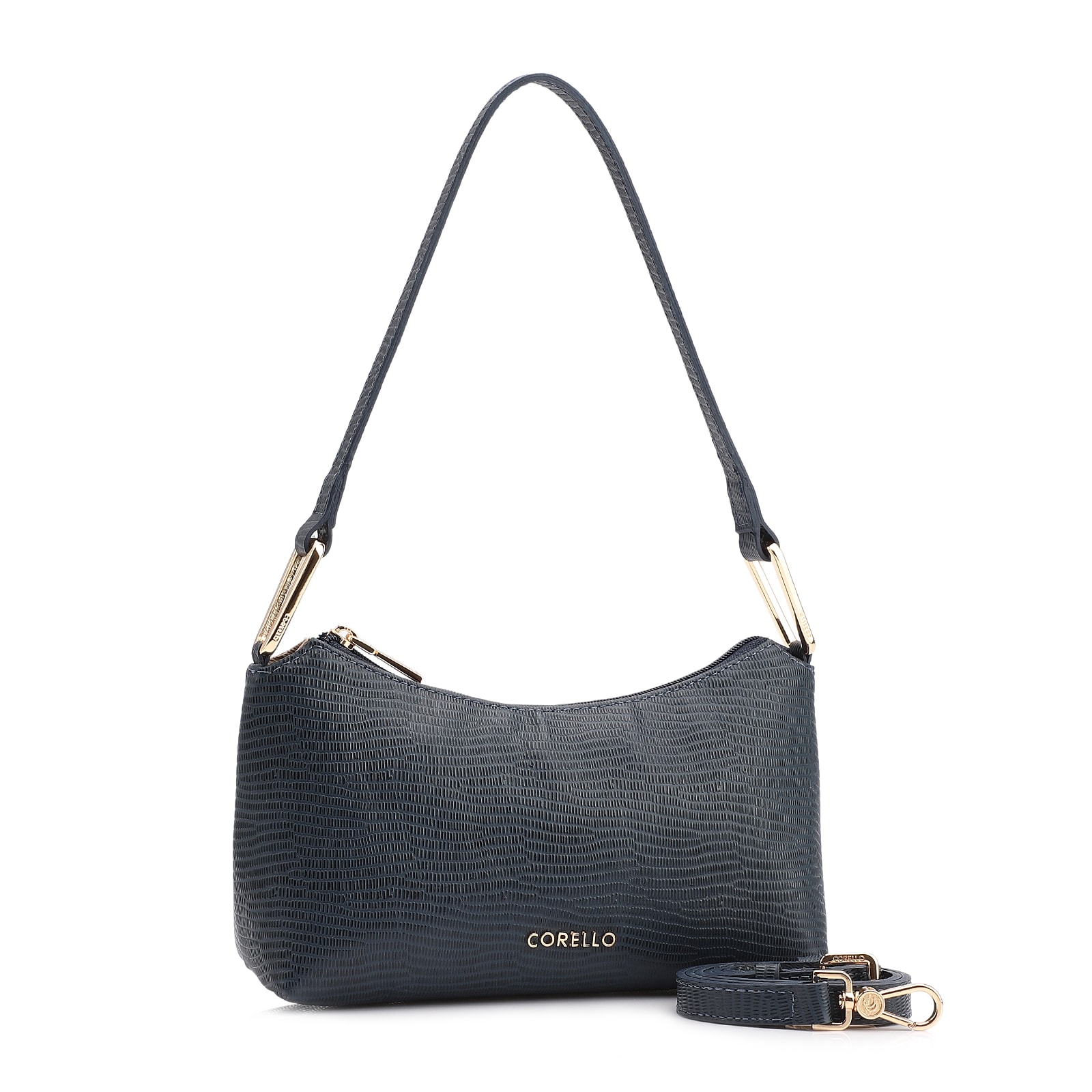 Bolsa De Ombro Couro Lezard Azul