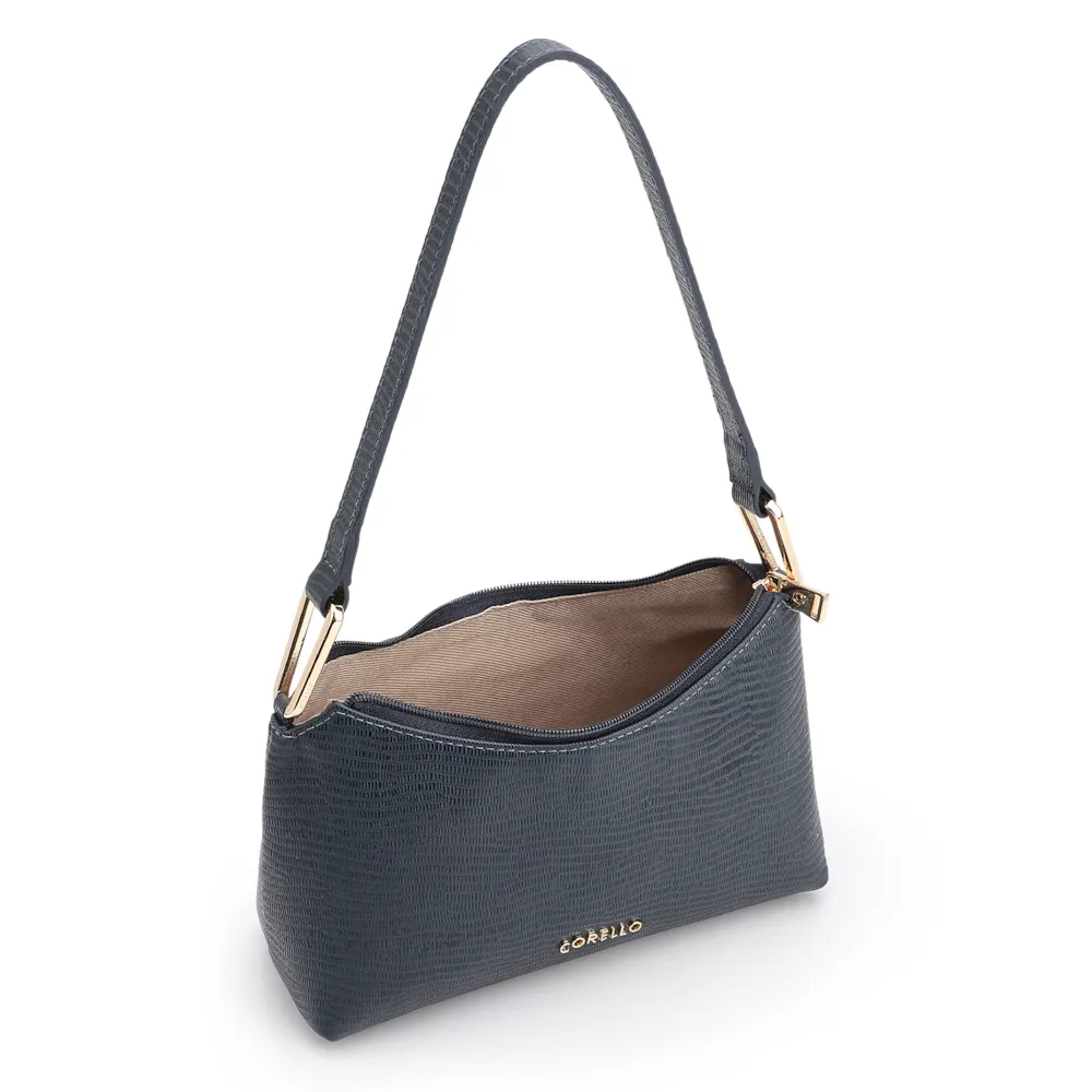  Bolsa De Ombro Couro Lezard Azul - imagem 5