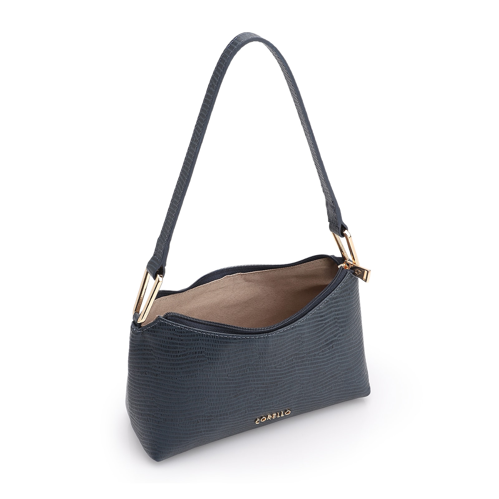 Bolsa De Ombro Couro Lezard Azul