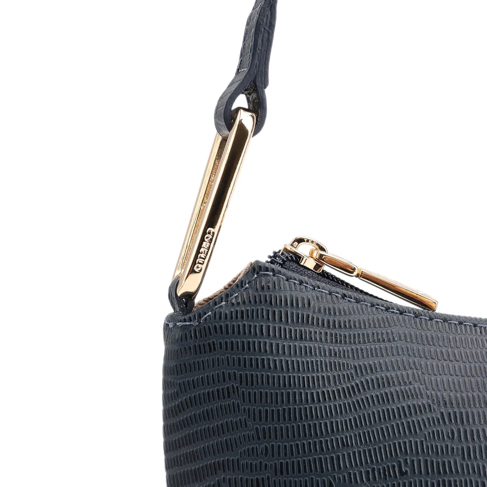  Bolsa De Ombro Couro Lezard Azul - imagem 8