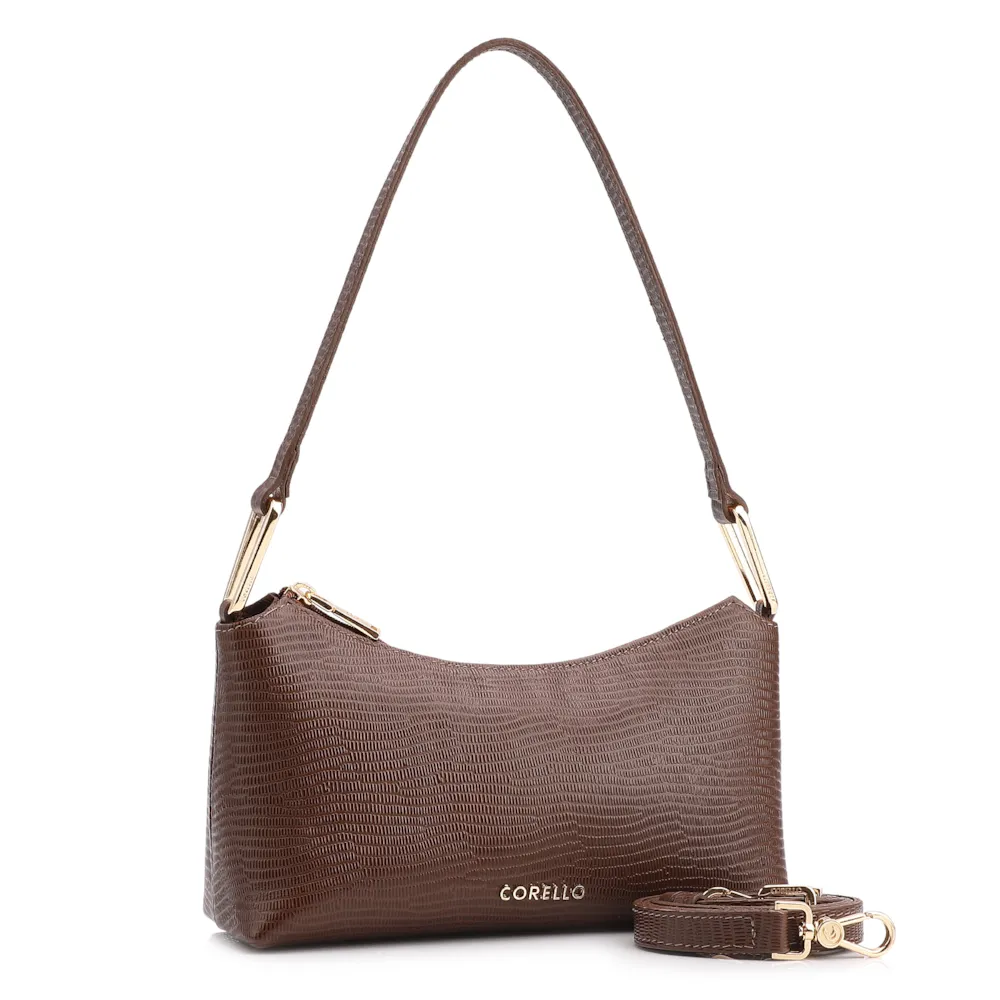  Bolsa De Ombro Couro Lezard Marrom - imagem 3