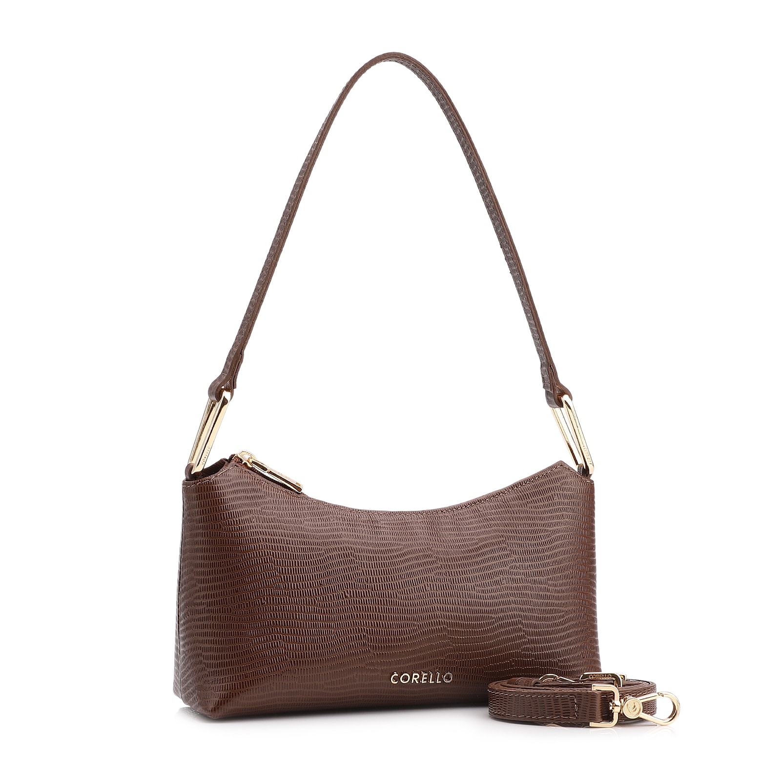 Bolsa De Ombro Couro Lezard Marrom
