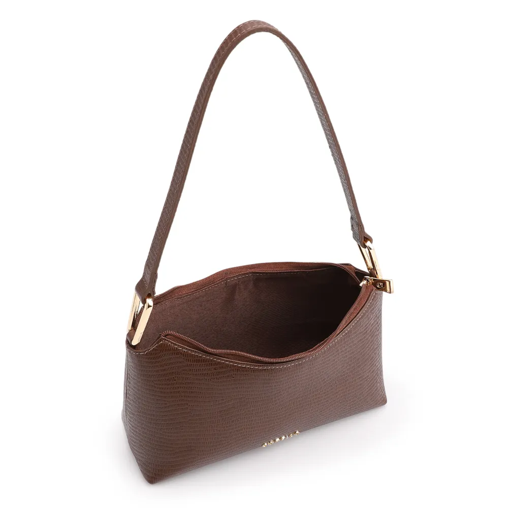  Bolsa De Ombro Couro Lezard Marrom - imagem 5