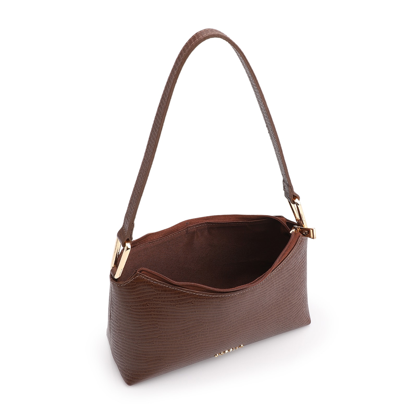 Bolsa De Ombro Couro Lezard Marrom
