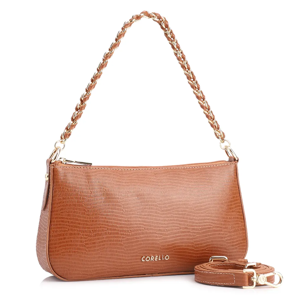Bolsa De Ombro Couro Lezard Marrom - imagem 3