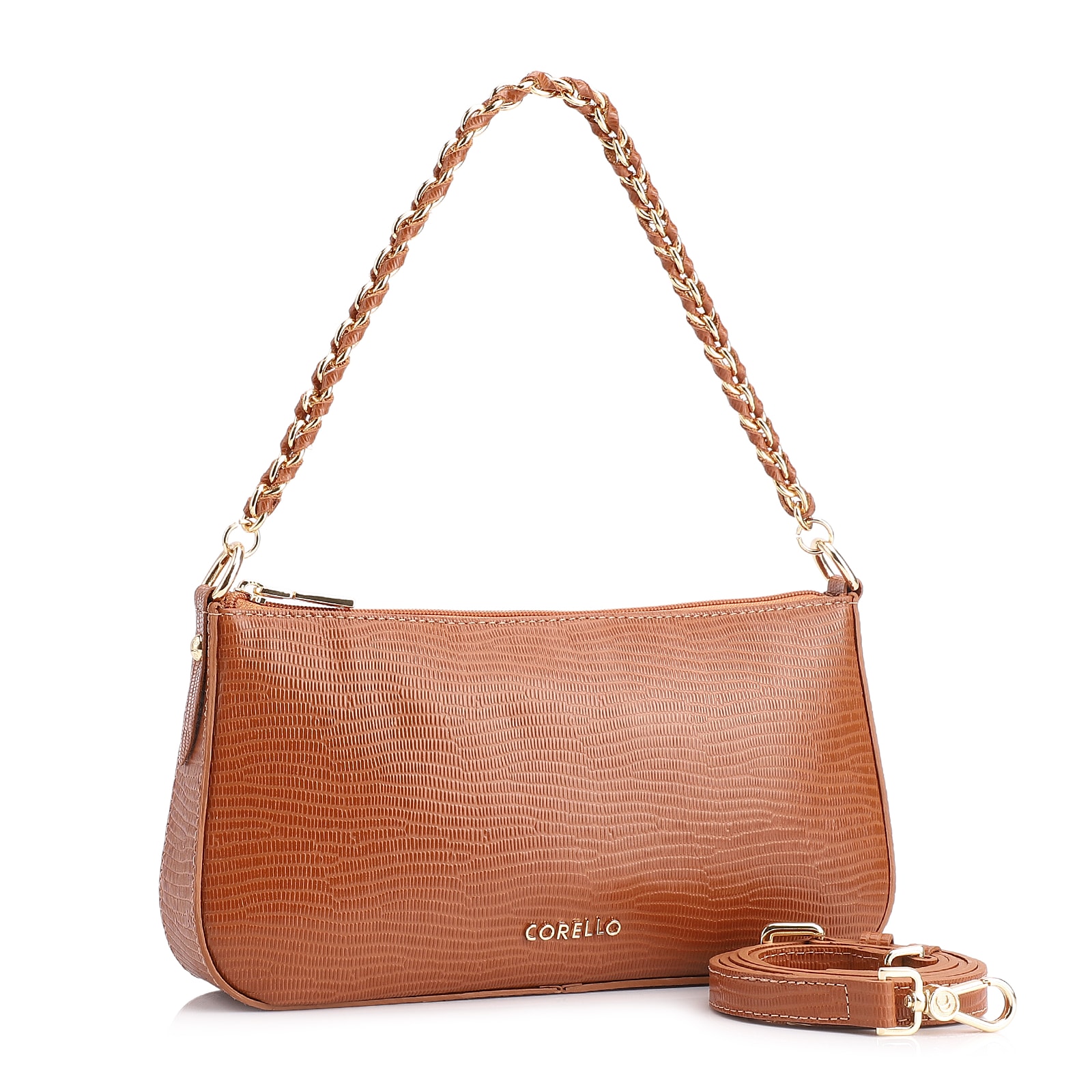 Bolsa De Ombro Couro Lezard Marrom