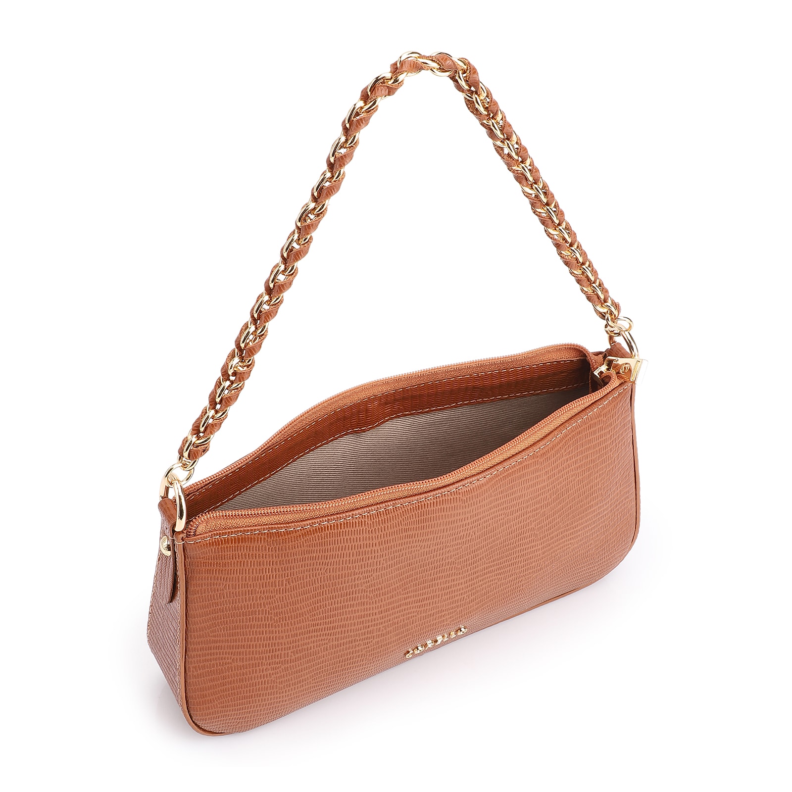 Bolsa De Ombro Couro Lezard Marrom