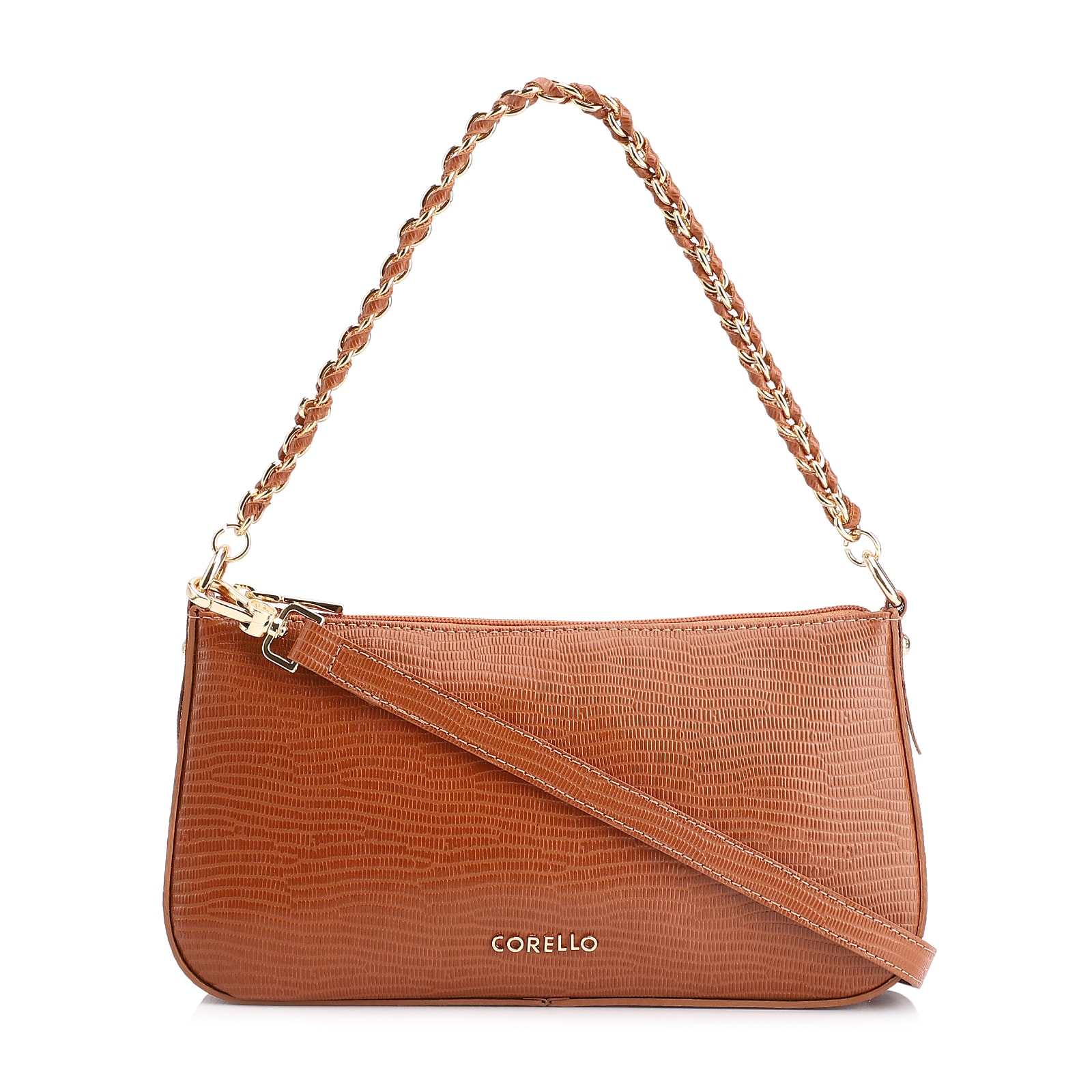 Bolsa De Ombro Couro Lezard Marrom