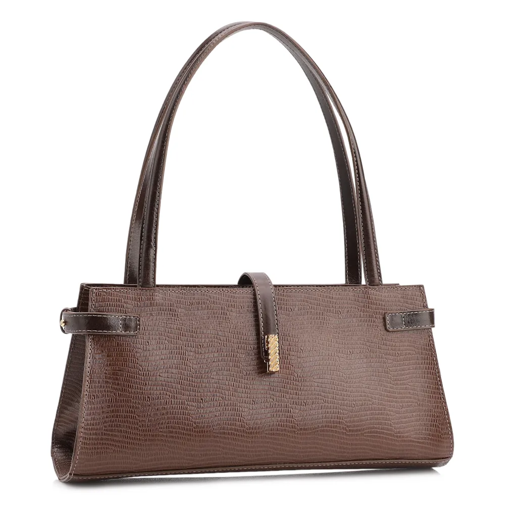 Bolsa De Ombro Couro Lezard  Marrom Escuro/Couro  Marrom Escuro - imagem 2