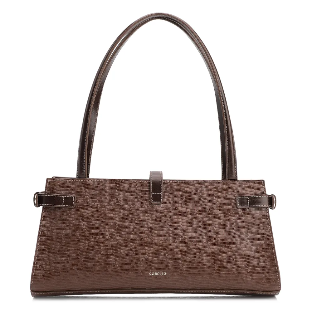 Bolsa De Ombro Couro Lezard  Marrom Escuro/Couro  Marrom Escuro - imagem 3