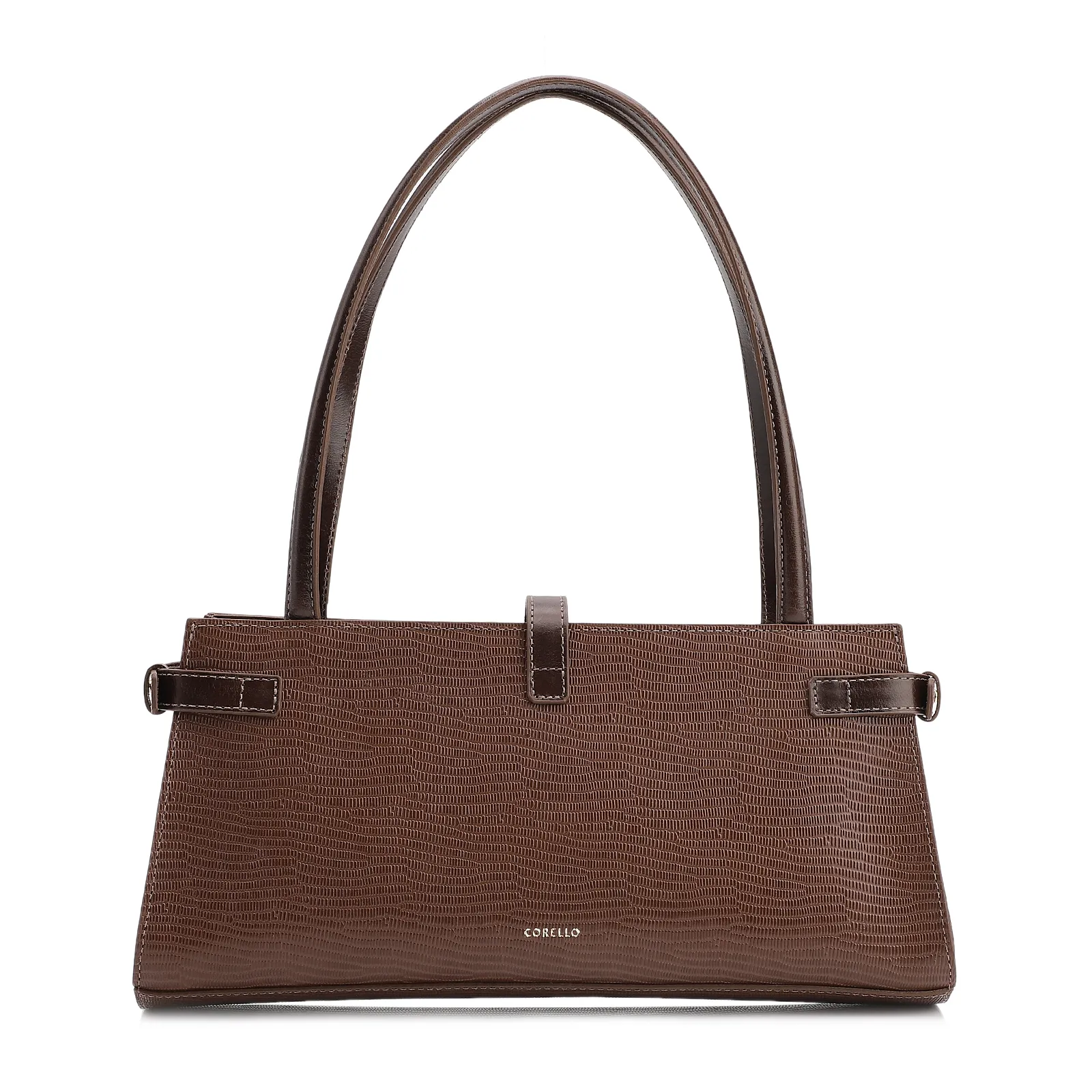 Bolsa De Ombro Couro Lezard  Marrom Escuro/Couro  Marrom Escuro