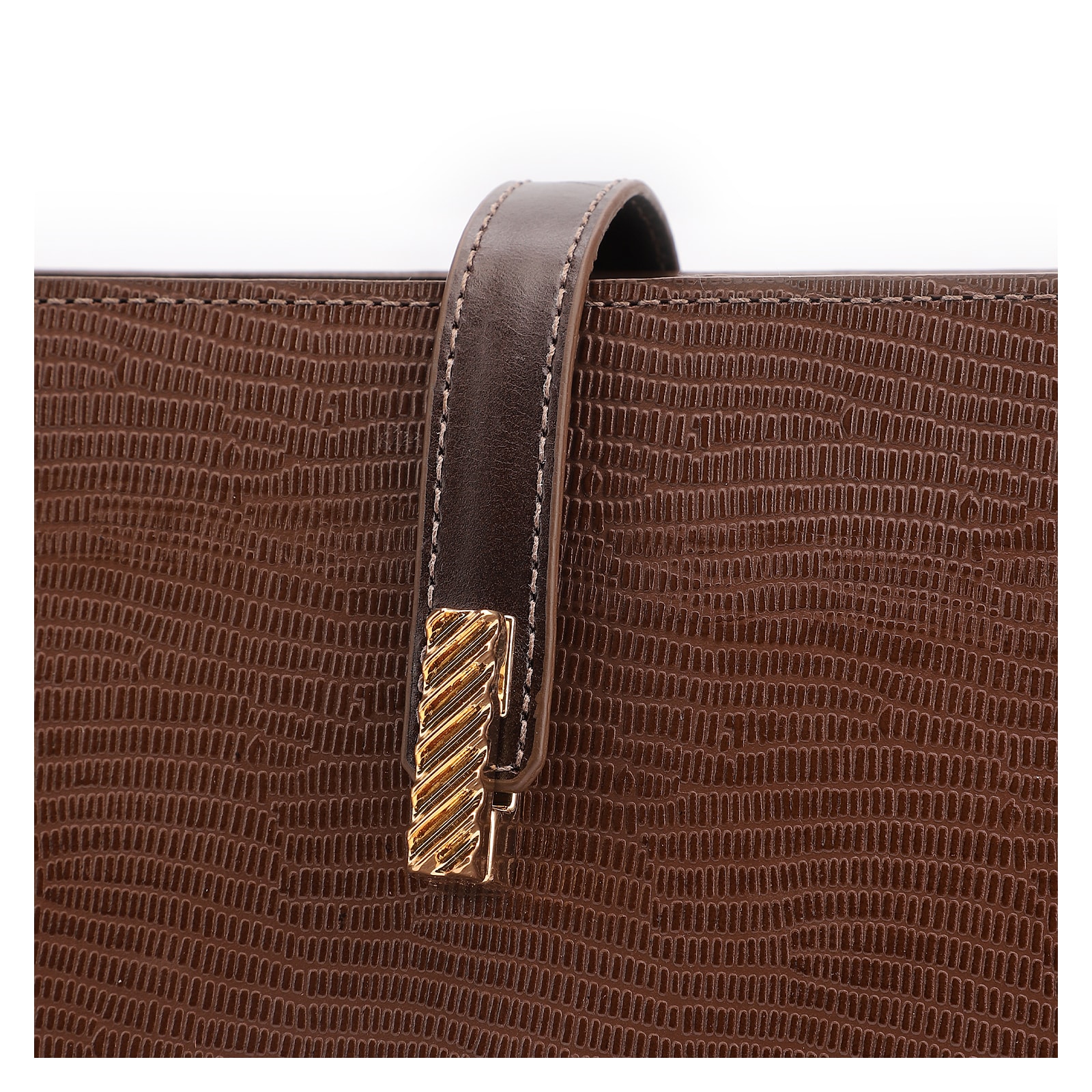 Bolsa De Ombro Couro Lezard Marrom Escuro/Couro Marrom Escuro