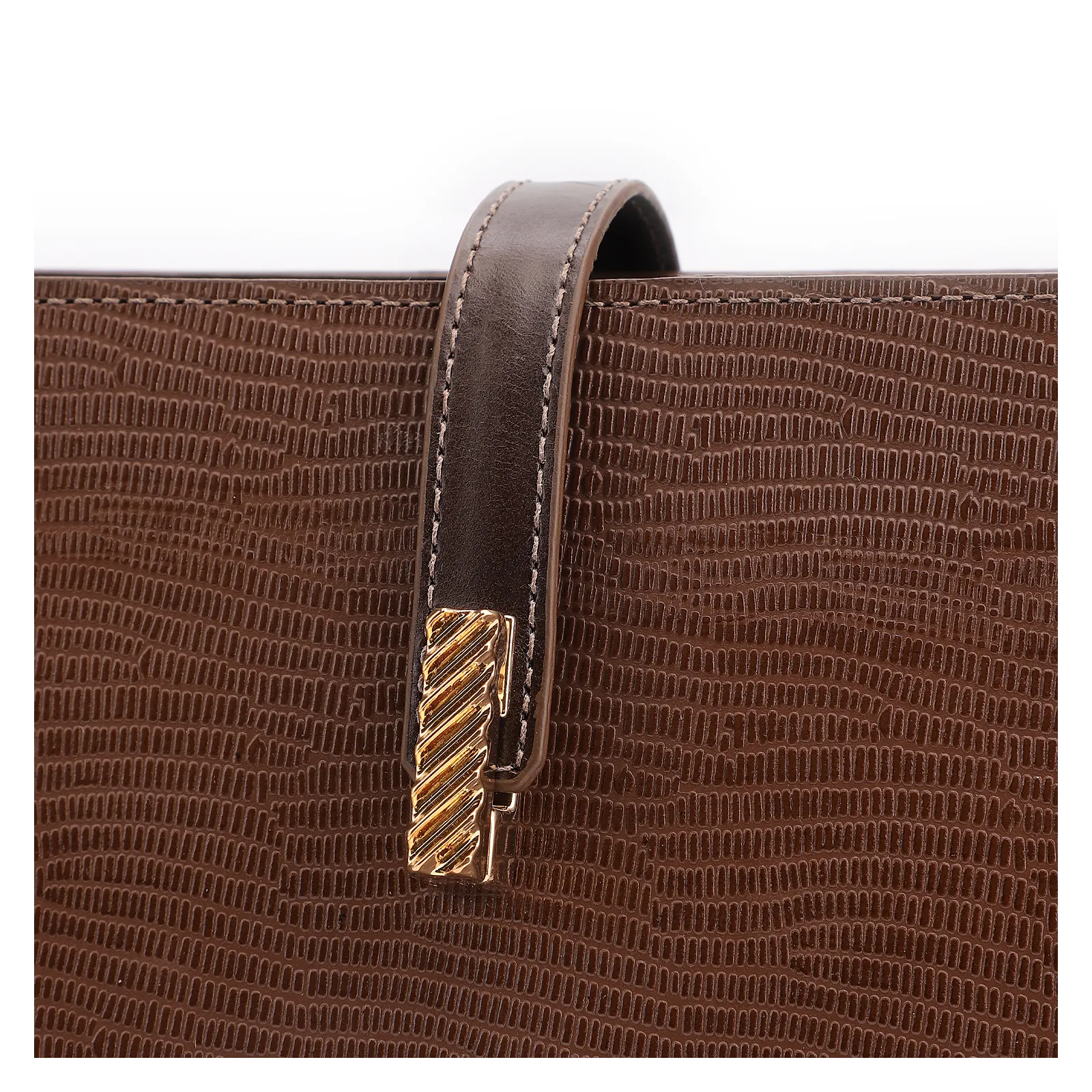 Bolsa De Ombro Couro Lezard Marrom Escuro/Couro Marrom Escuro