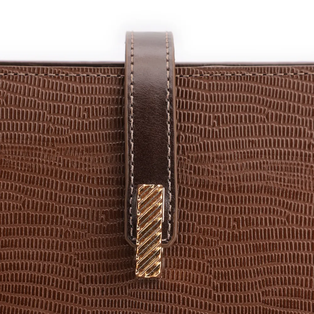 Bolsa De Ombro Couro Lezard  Marrom Escuro/Couro  Marrom Escuro - imagem 7