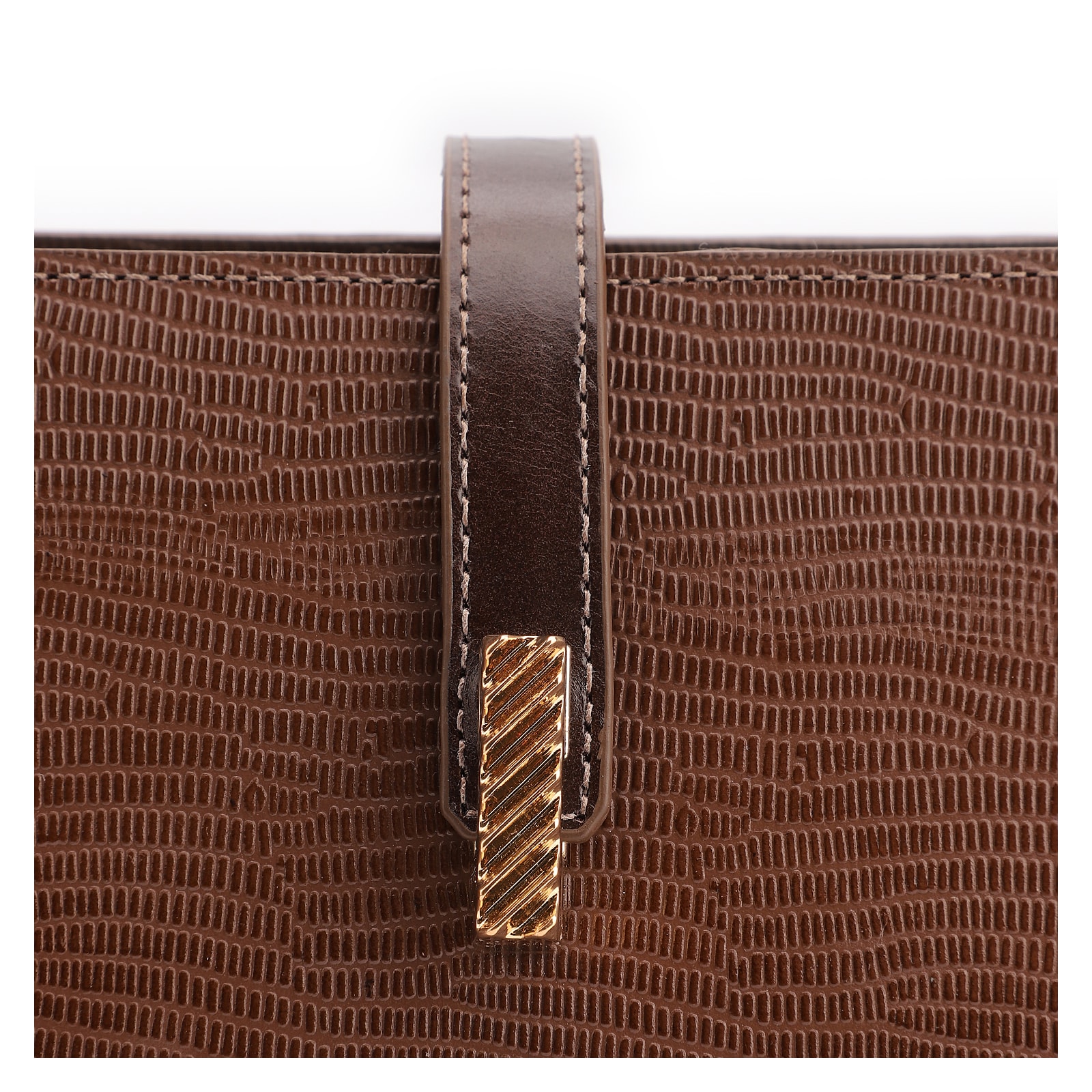 Bolsa De Ombro Couro Lezard Marrom Escuro/Couro Marrom Escuro