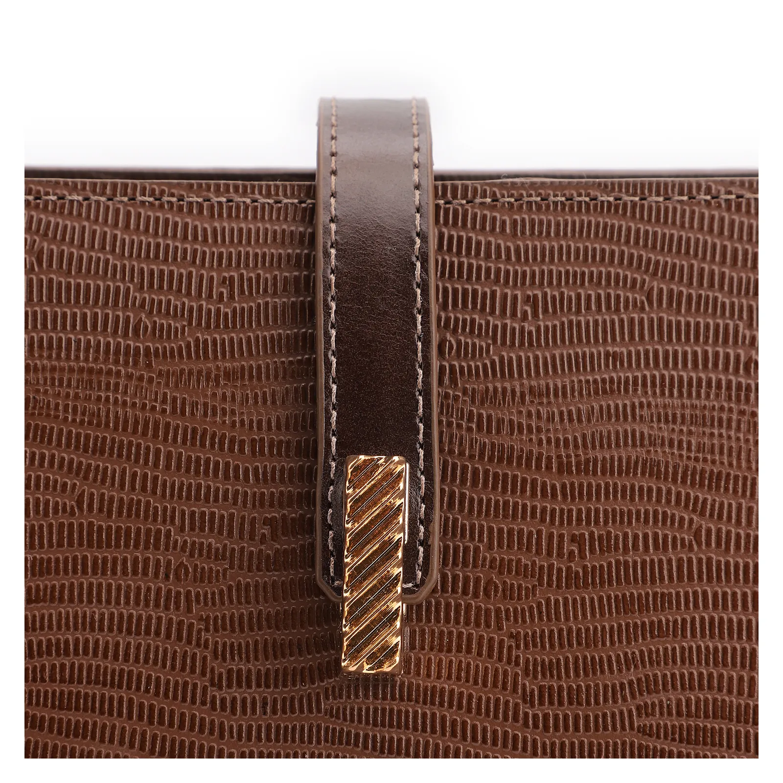 Bolsa De Ombro Couro Lezard Marrom Escuro/Couro Marrom Escuro