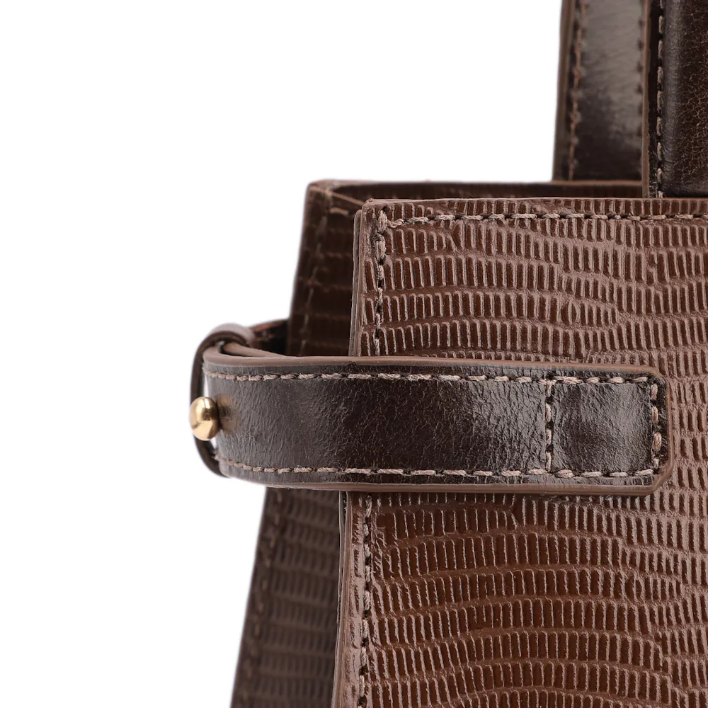 Bolsa De Ombro Couro Lezard  Marrom Escuro/Couro  Marrom Escuro - imagem 8