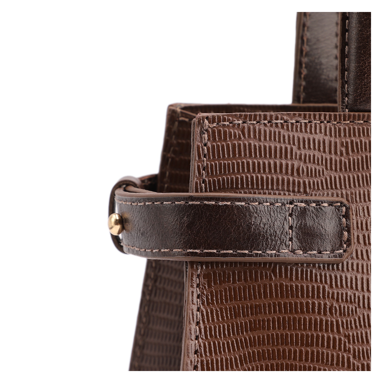 Bolsa De Ombro Couro Lezard Marrom Escuro/Couro Marrom Escuro