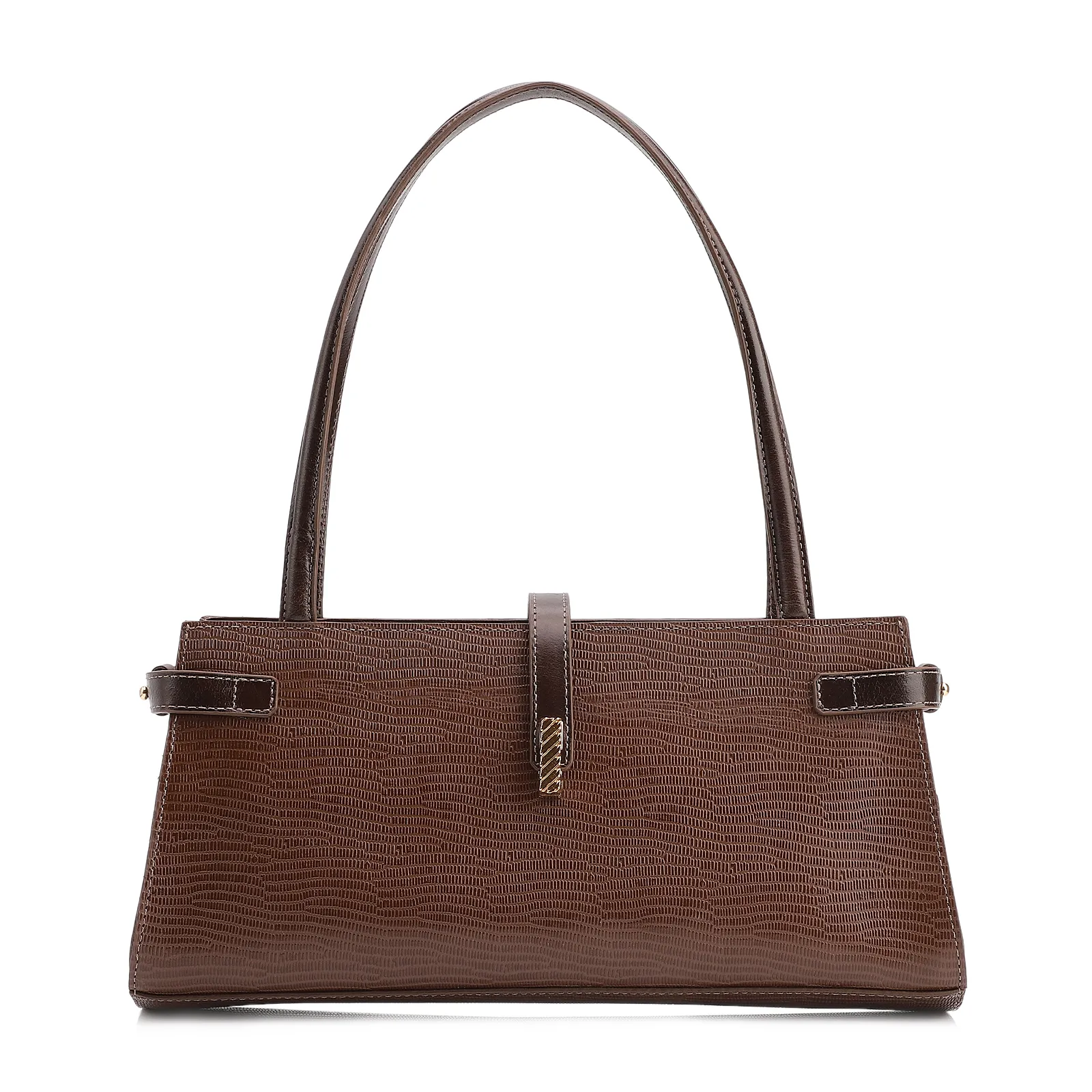 Bolsa De Ombro Couro Lezard  Marrom Escuro/Couro  Marrom Escuro