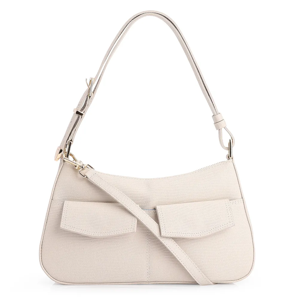 Bolsa De Ombro Couro Lezard Off White