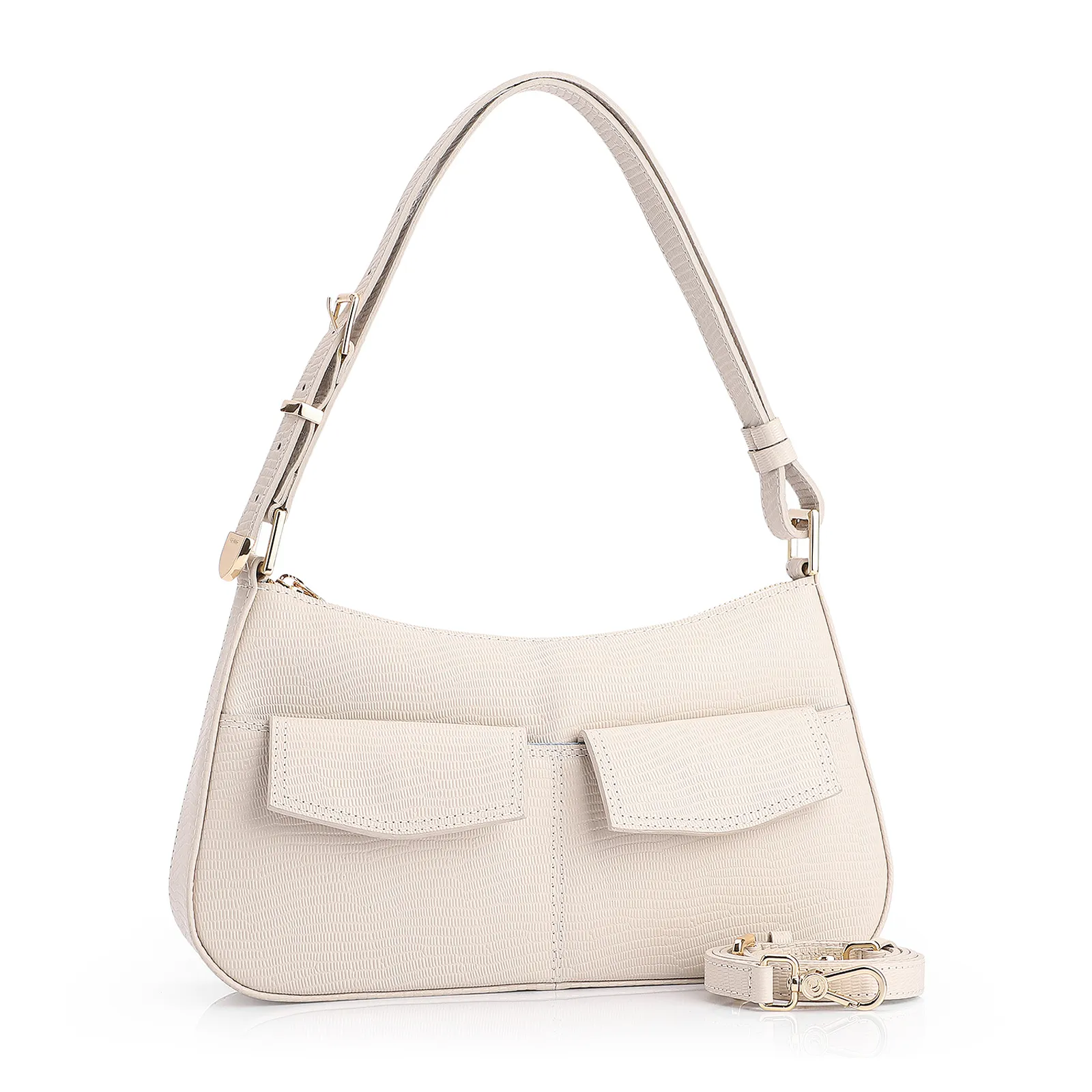Bolsa De Ombro Couro Lezard Off White