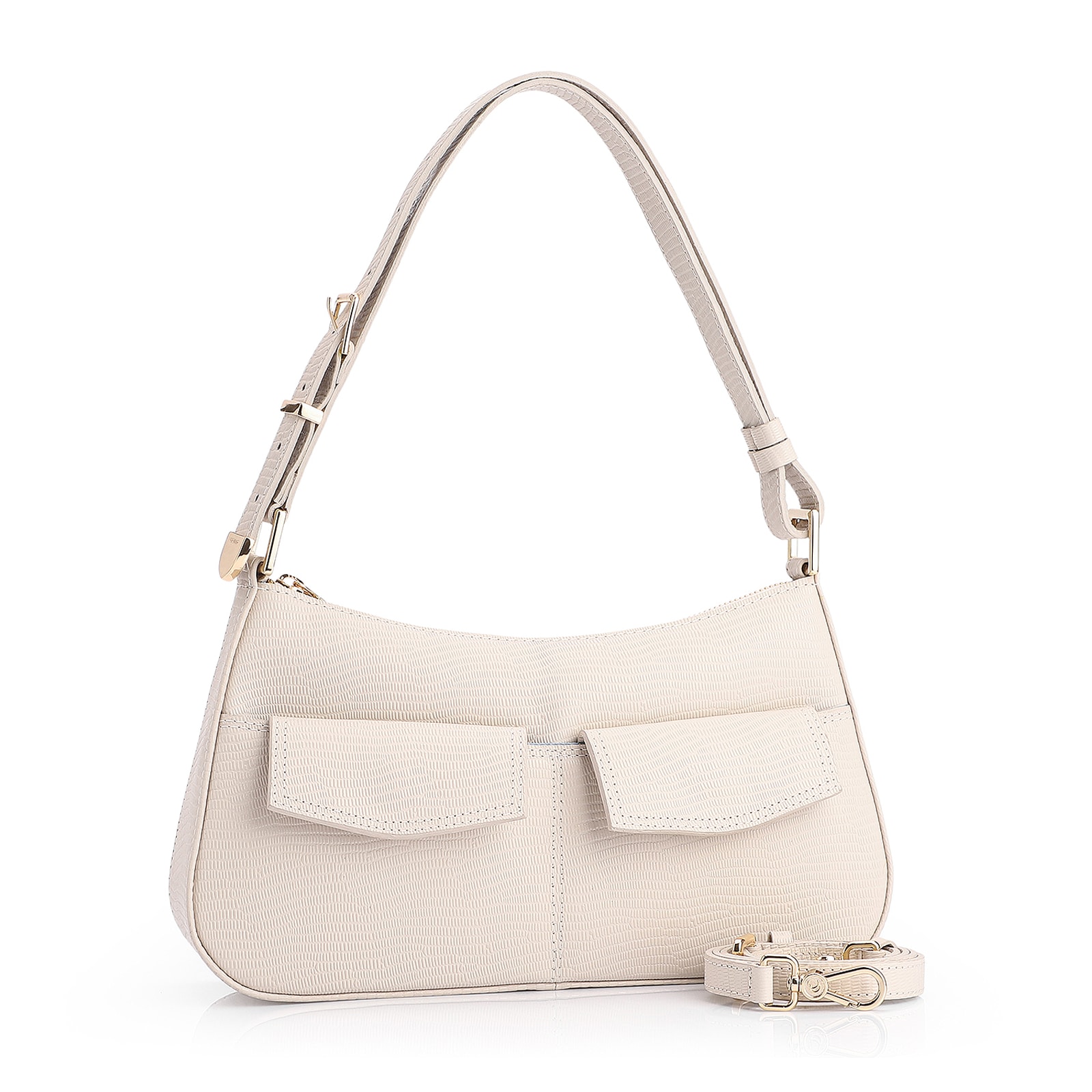 Bolsa De Ombro Couro Lezard Off White