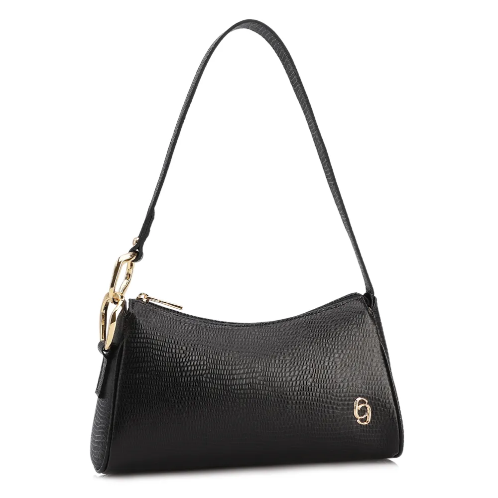 Bolsa De Ombro Couro Lezard Preto - imagem 3