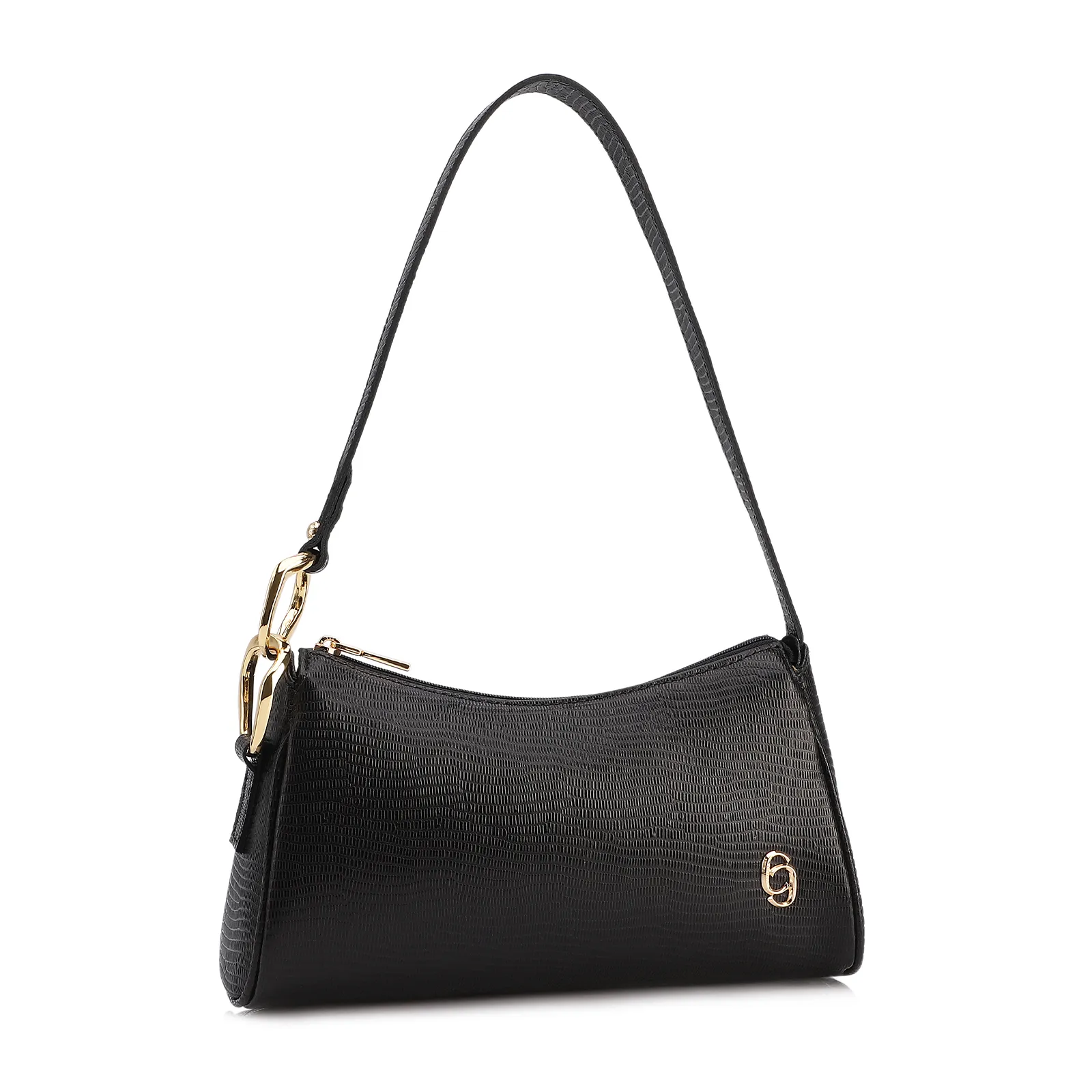 Bolsa De Ombro Couro Lezard Preto