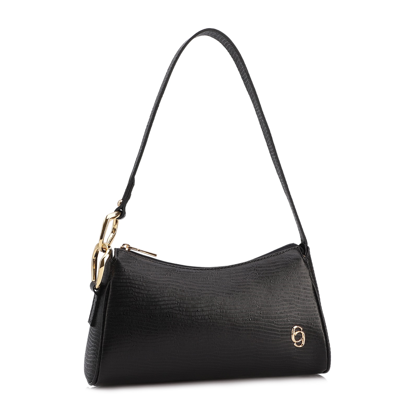 Bolsa De Ombro Couro Lezard Preto