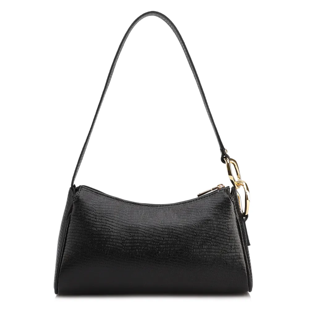Bolsa De Ombro Couro Lezard Preto - imagem 4