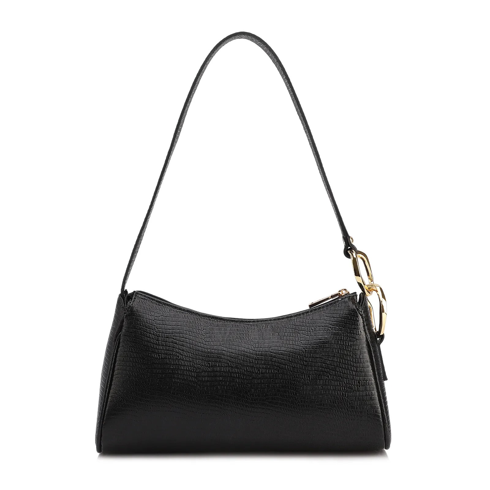 Bolsa De Ombro Couro Lezard Preto