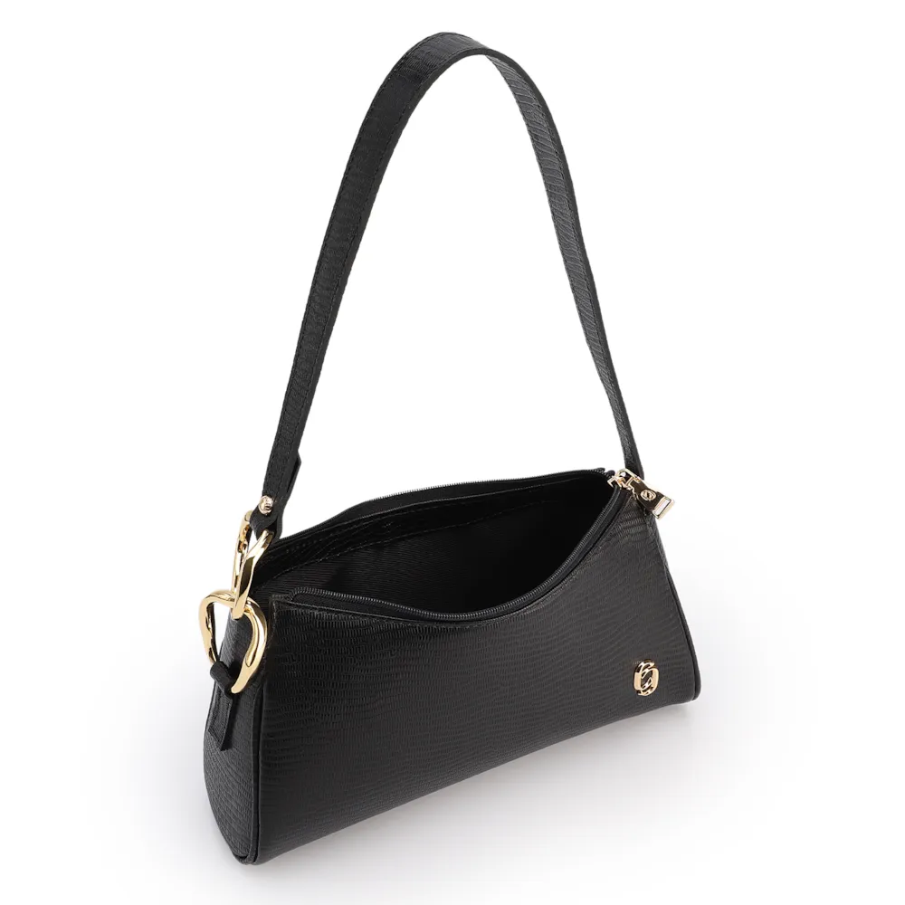 Bolsa De Ombro Couro Lezard Preto - imagem 5