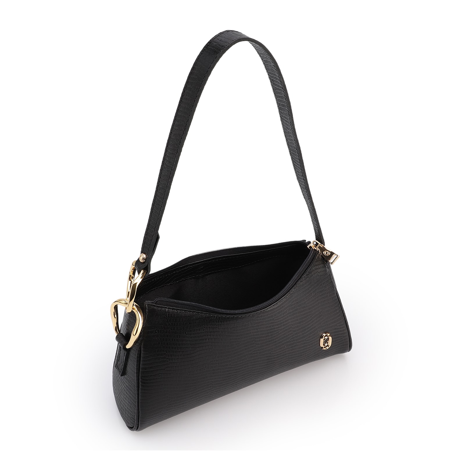 Bolsa De Ombro Couro Lezard Preto