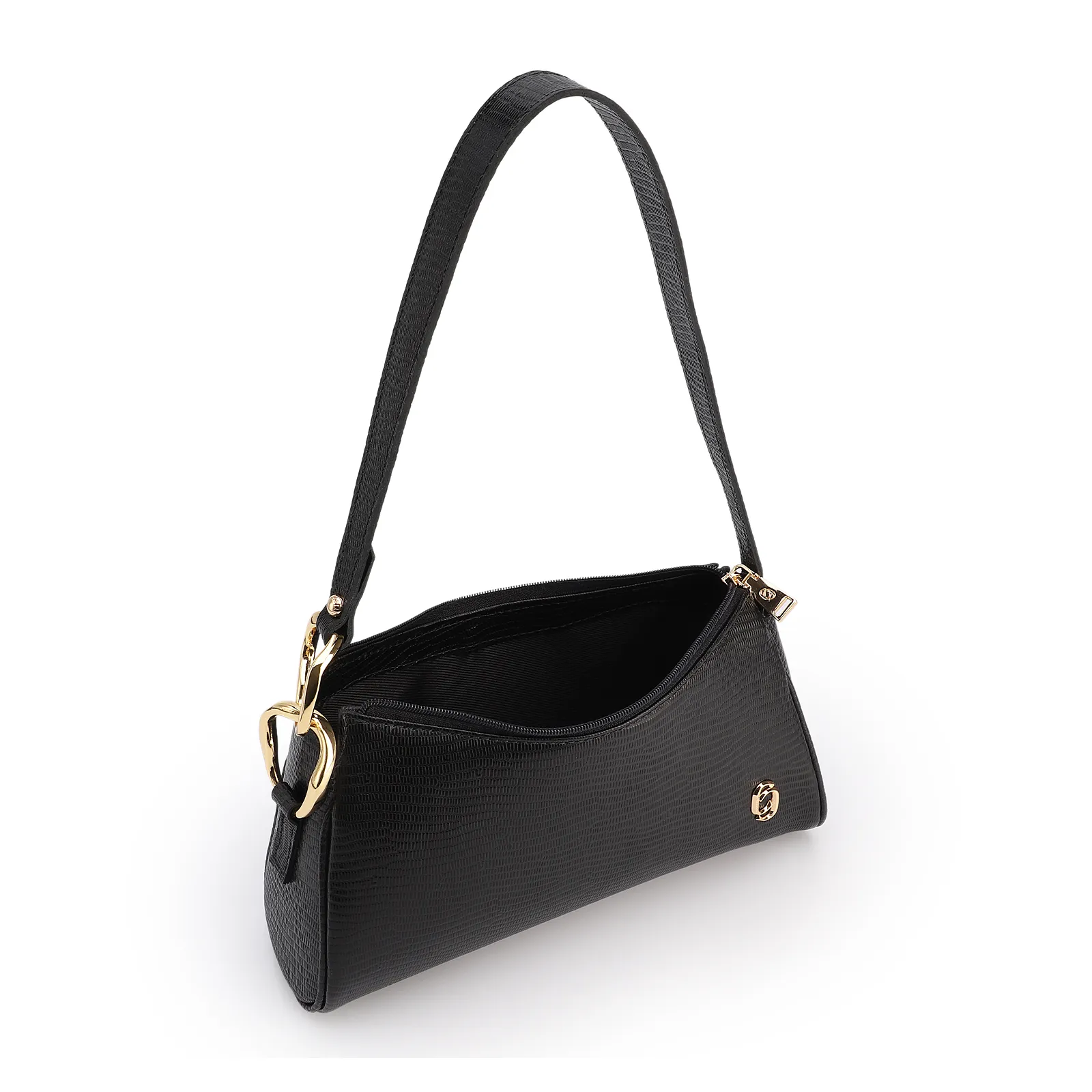 Bolsa De Ombro Couro Lezard Preto