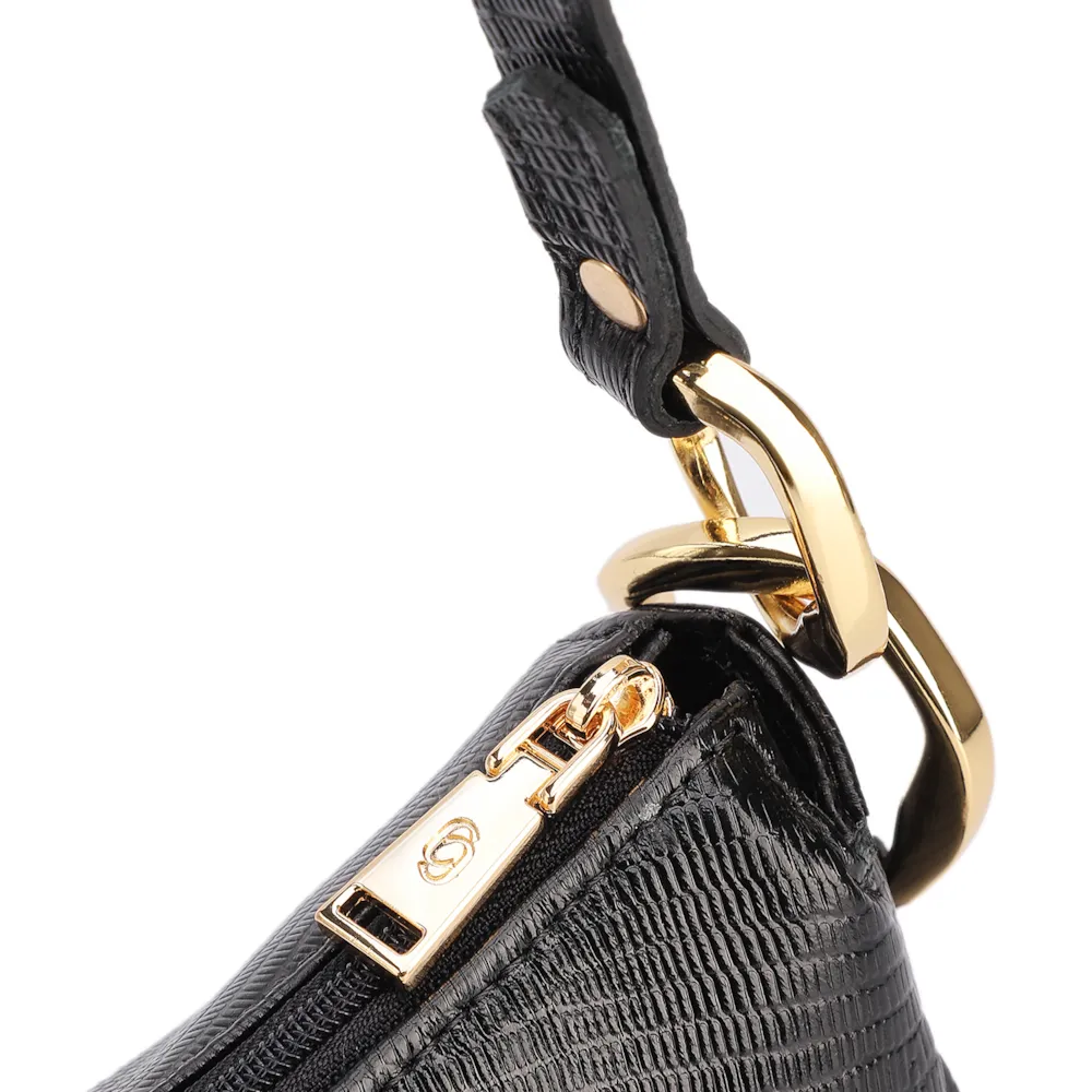 Bolsa De Ombro Couro Lezard Preto - imagem 6