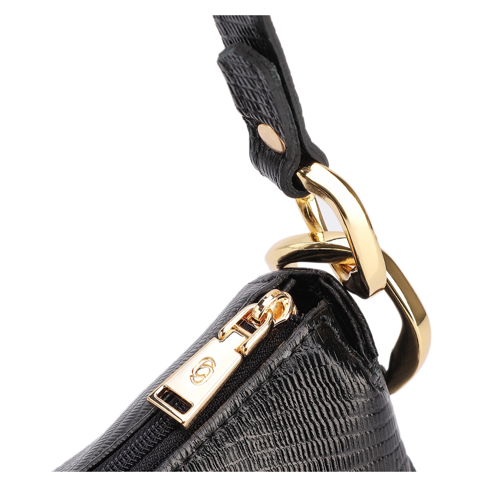 Bolsa De Ombro Couro Lezard Preto