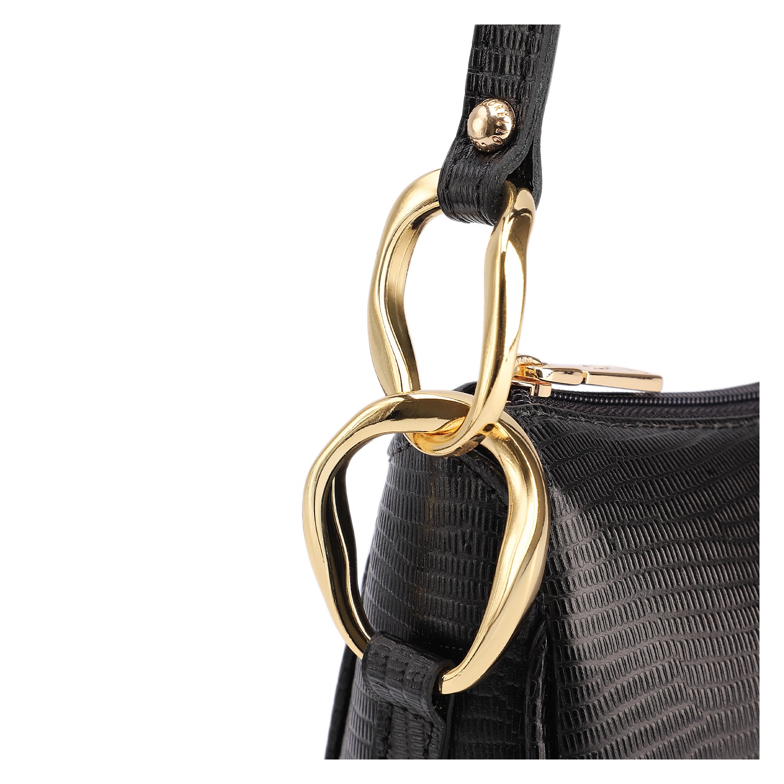 Bolsa De Ombro Couro Lezard Preto