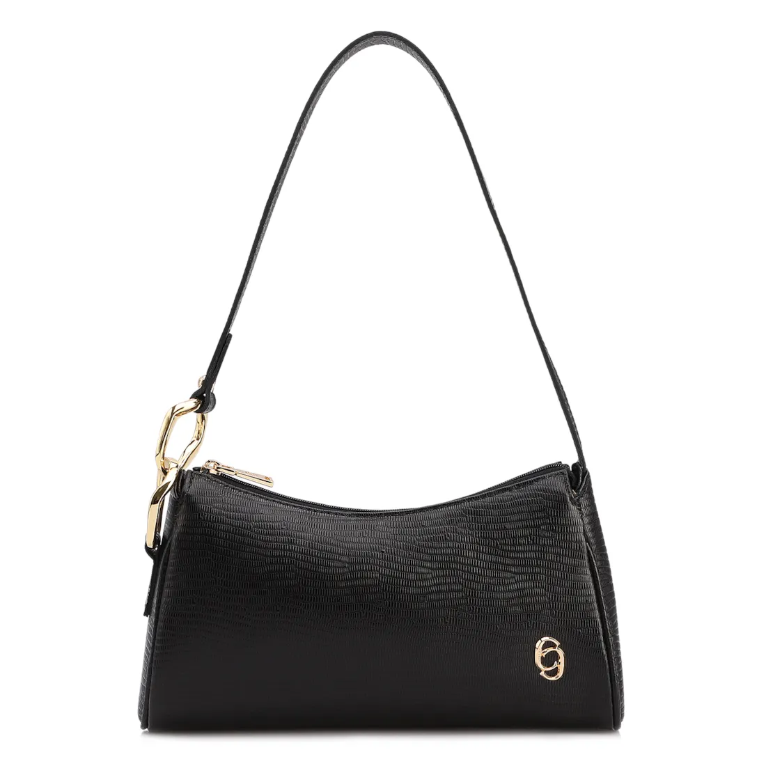 Bolsa De Ombro Couro Lezard Preto