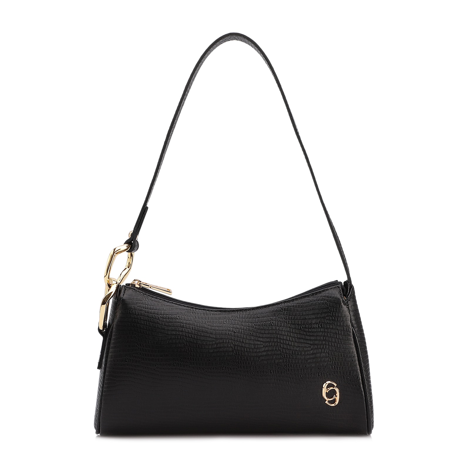Bolsa De Ombro Couro Lezard Preto