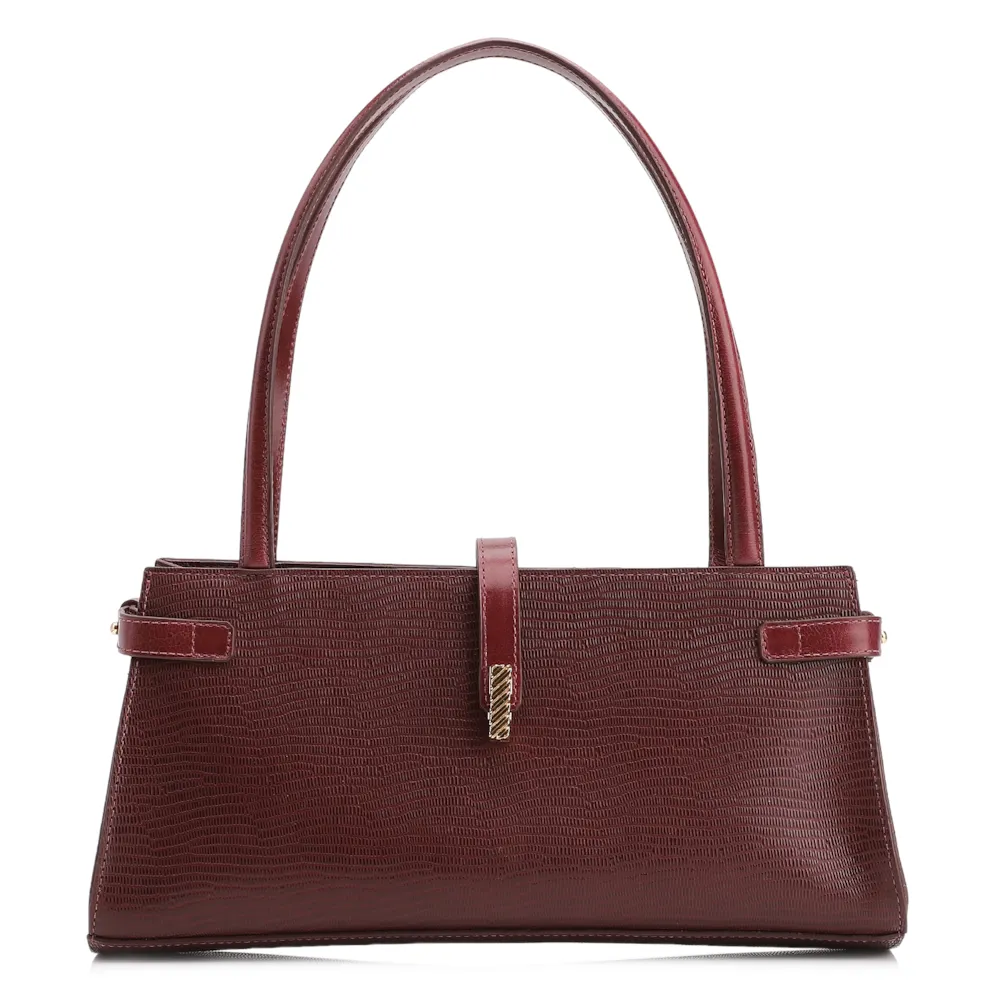 Bolsa De Ombro Couro Lezard Vinho /Couro Vinho