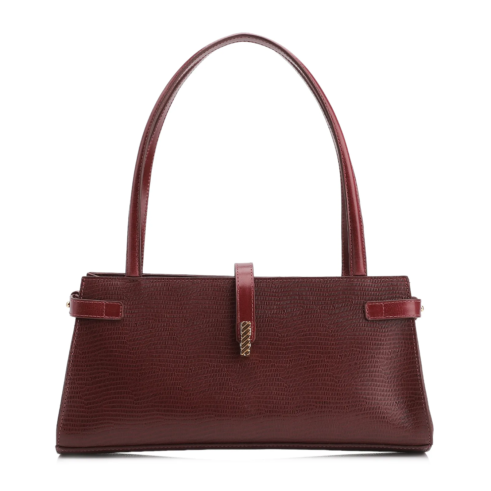 Bolsa De Ombro Couro Lezard Vinho /Couro Vinho