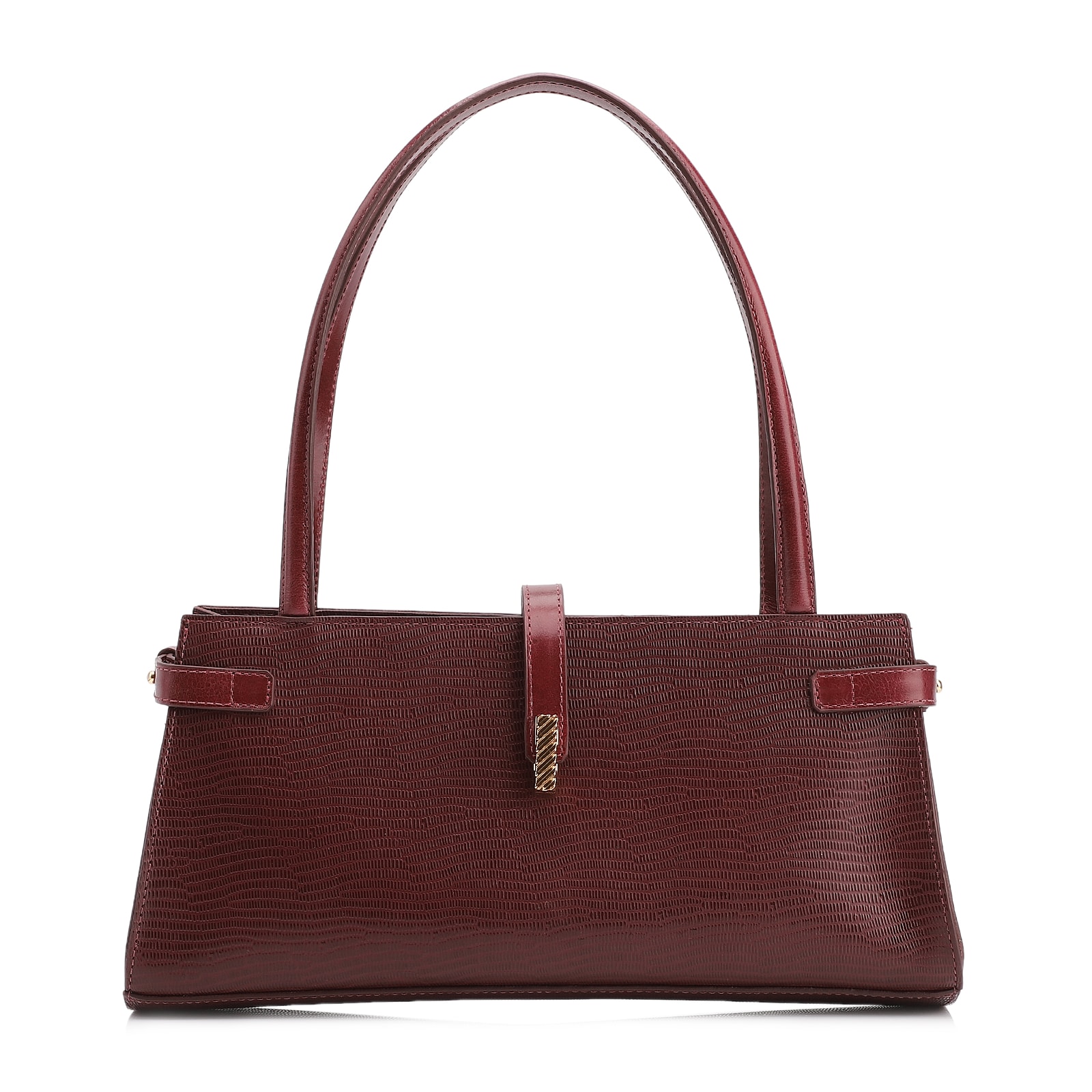 Bolsa De Ombro Couro Lezard Vinho /Couro Vinho