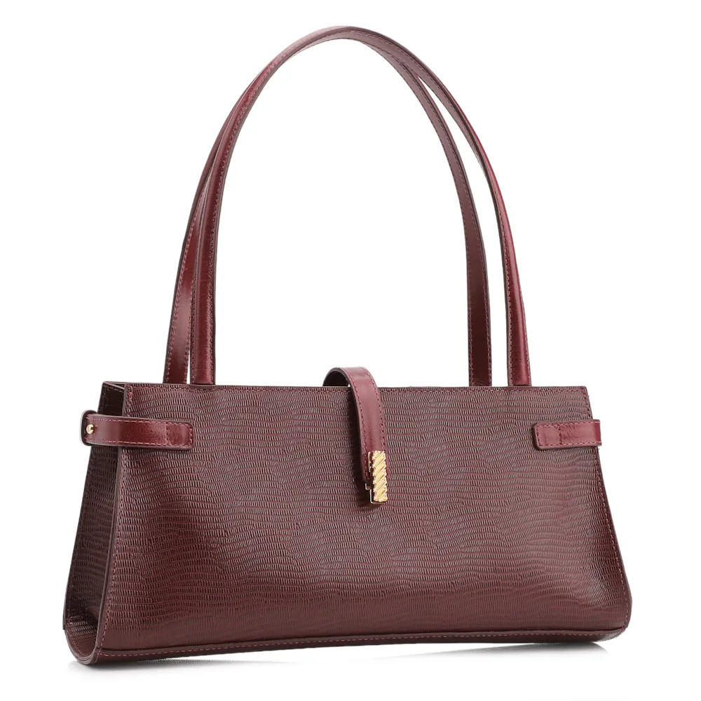 Bolsa De Ombro Couro Lezard Vinho /Couro Vinho - imagem 3