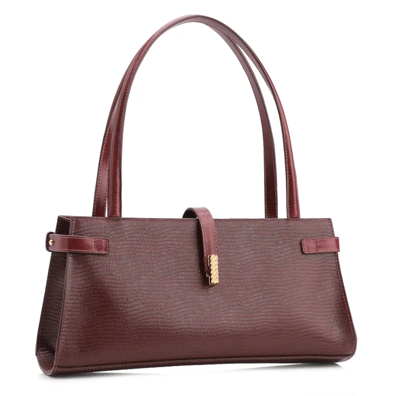 Bolsa De Ombro Couro Lezard Vinho /Couro Vinho - foto 3