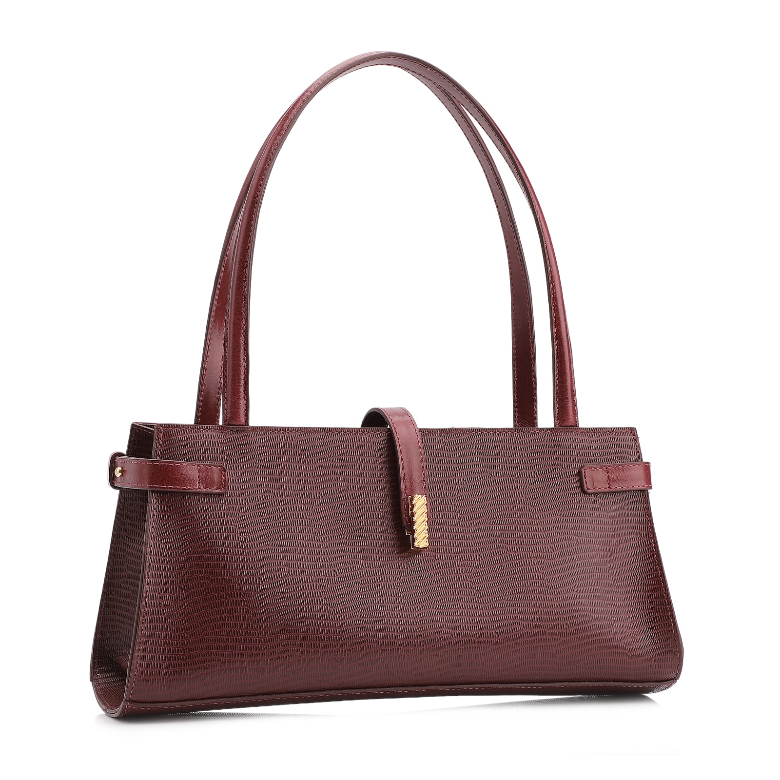 Bolsa De Ombro Couro Lezard Vinho /Couro Vinho
