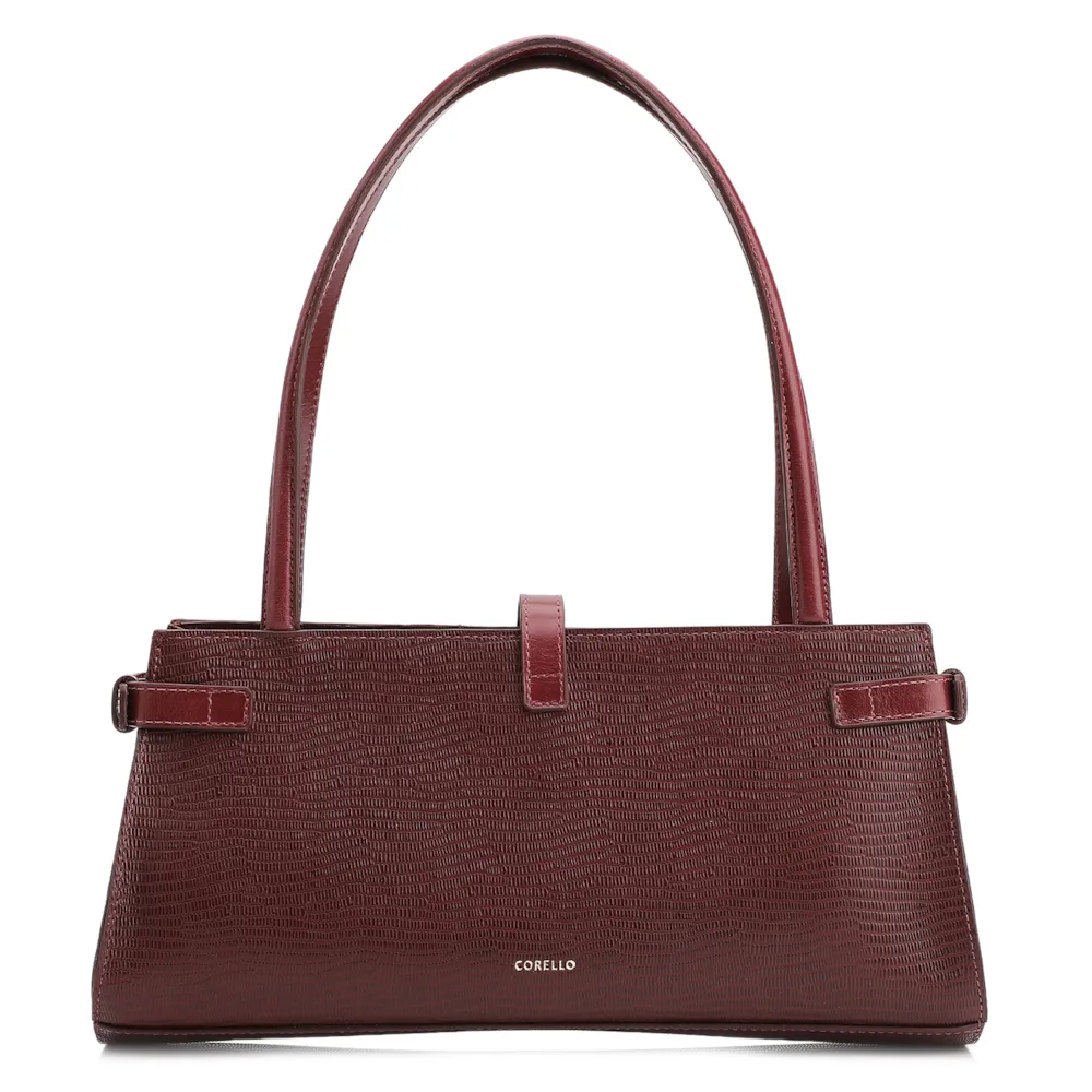 Bolsa De Ombro Couro Lezard Vinho /Couro Vinho - imagem 4
