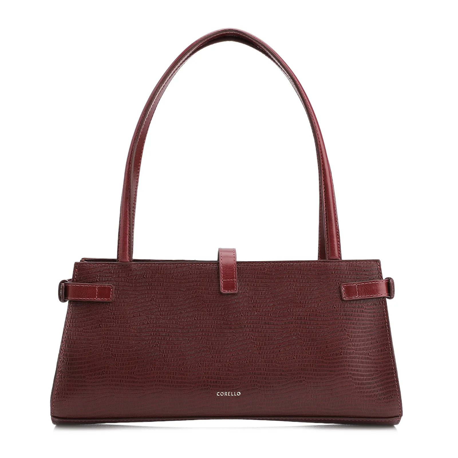 Bolsa De Ombro Couro Lezard Vinho /Couro Vinho