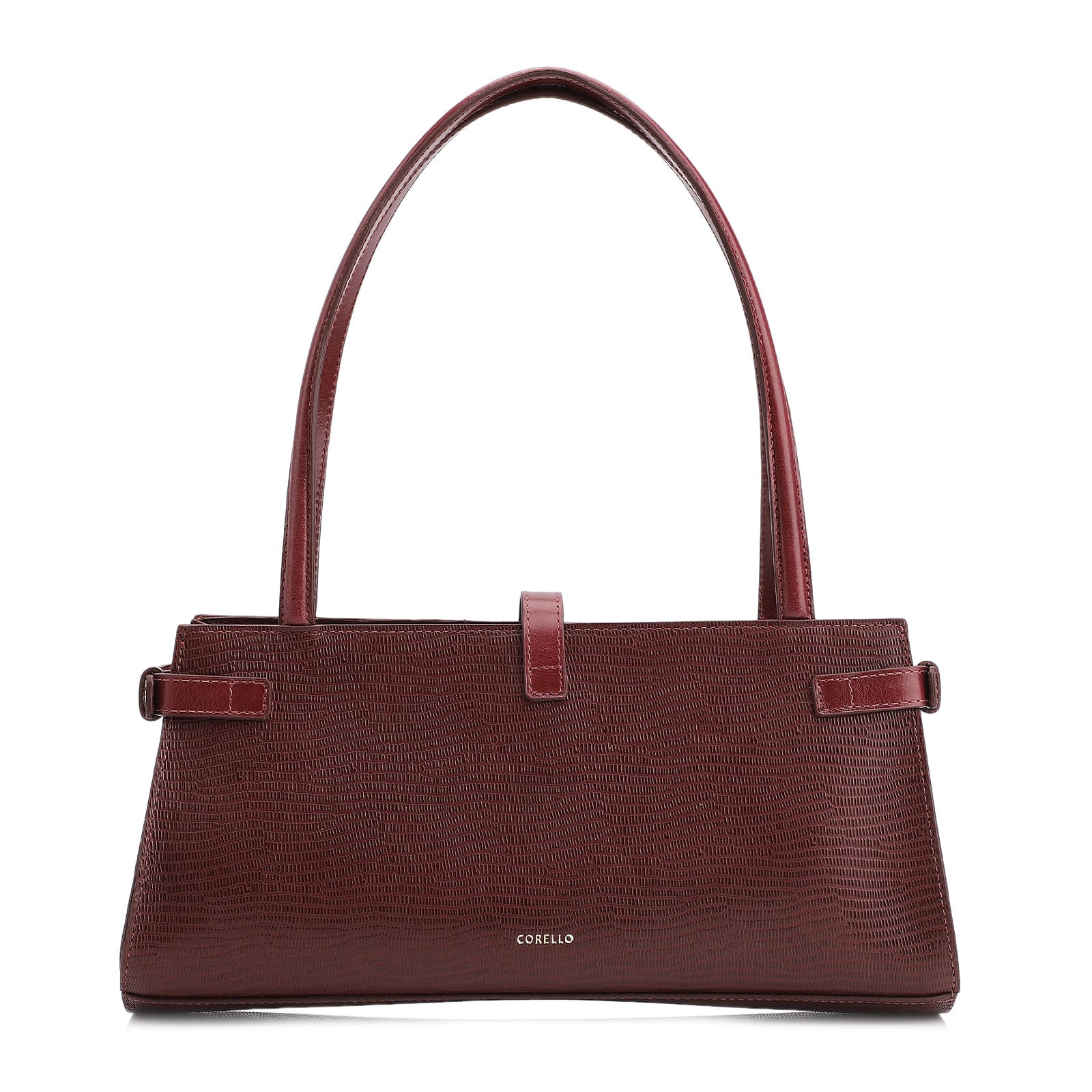 Bolsa De Ombro Couro Lezard Vinho /Couro Vinho
