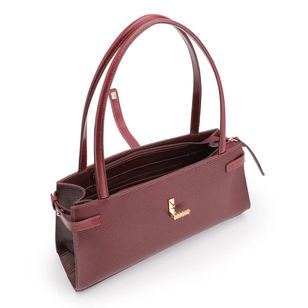 Bolsa De Ombro Couro Lezard Vinho /Couro Vinho - imagem 5